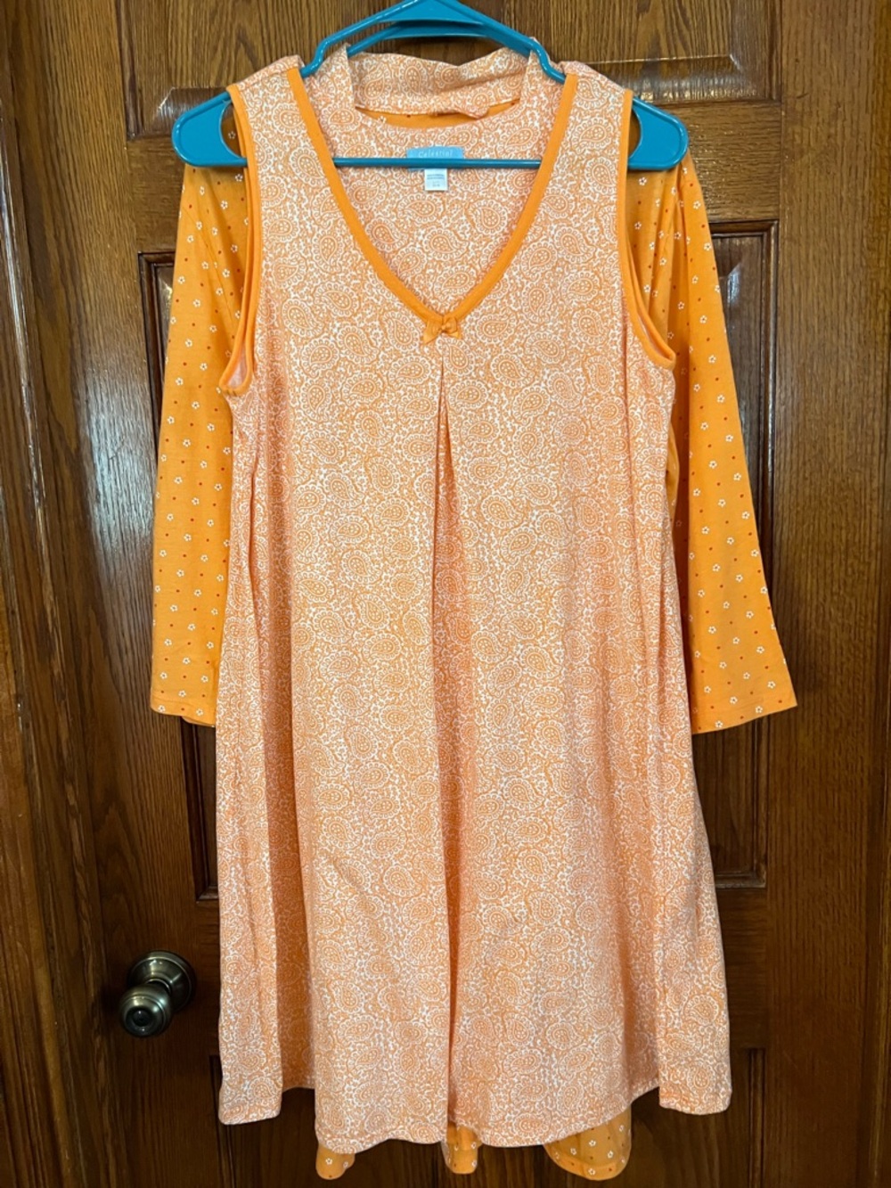 Celestial Dreams Large Nightgown And Matching Robe Orange And White